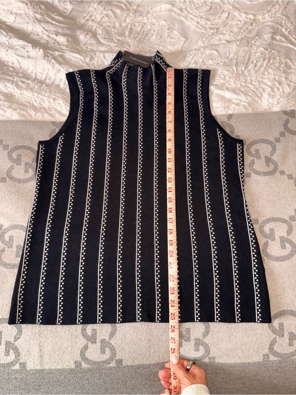 NWT Cable & Gauge Sleeveless Mock Neck Striped Knit Top - Black - Picture 5 of 9